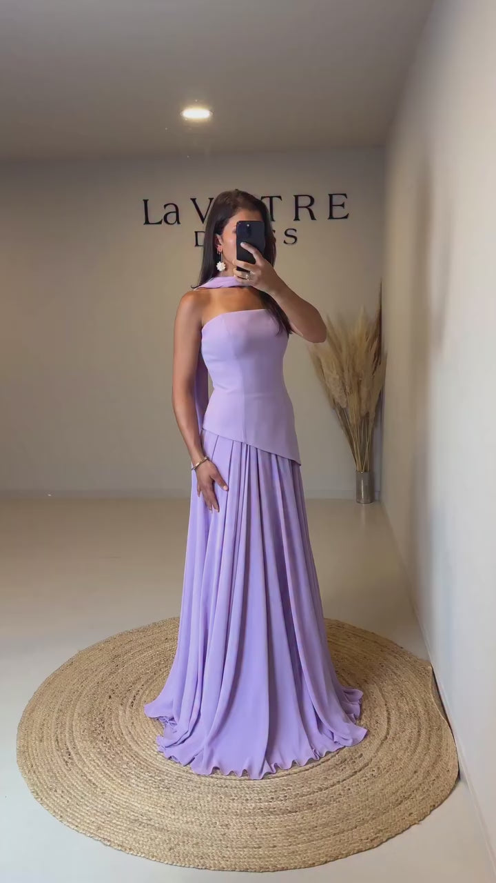 Luxury Lilac   Elegant Evening Dress Flowing Skirt LA73165