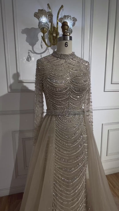 Luxury Caramel Beaded Mermaid Evening Dress with Overskirt LA72362A