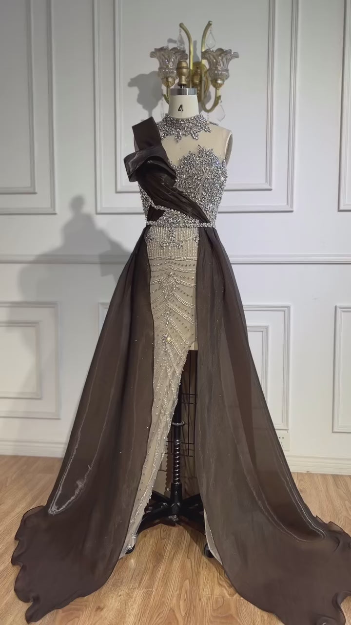 Luxury Beaded Arabic Evening Dress with Slit LA72769