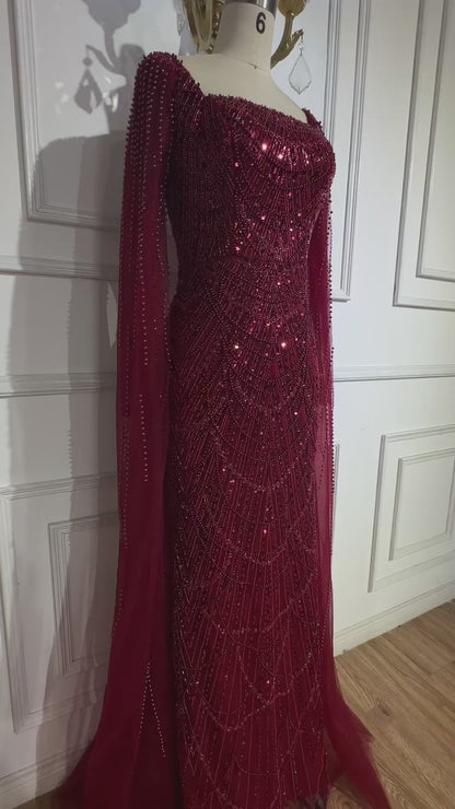 Luxury Arabic Mermaid Evening Dress with Cape Sleeves Plus SizeLA72590A