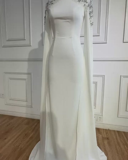 Luxury White Mermaid Evening Dress with Cape LA70934