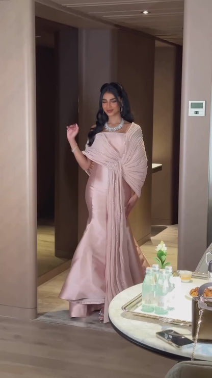 Luxury Pink Evening Dress with Cape LA72989