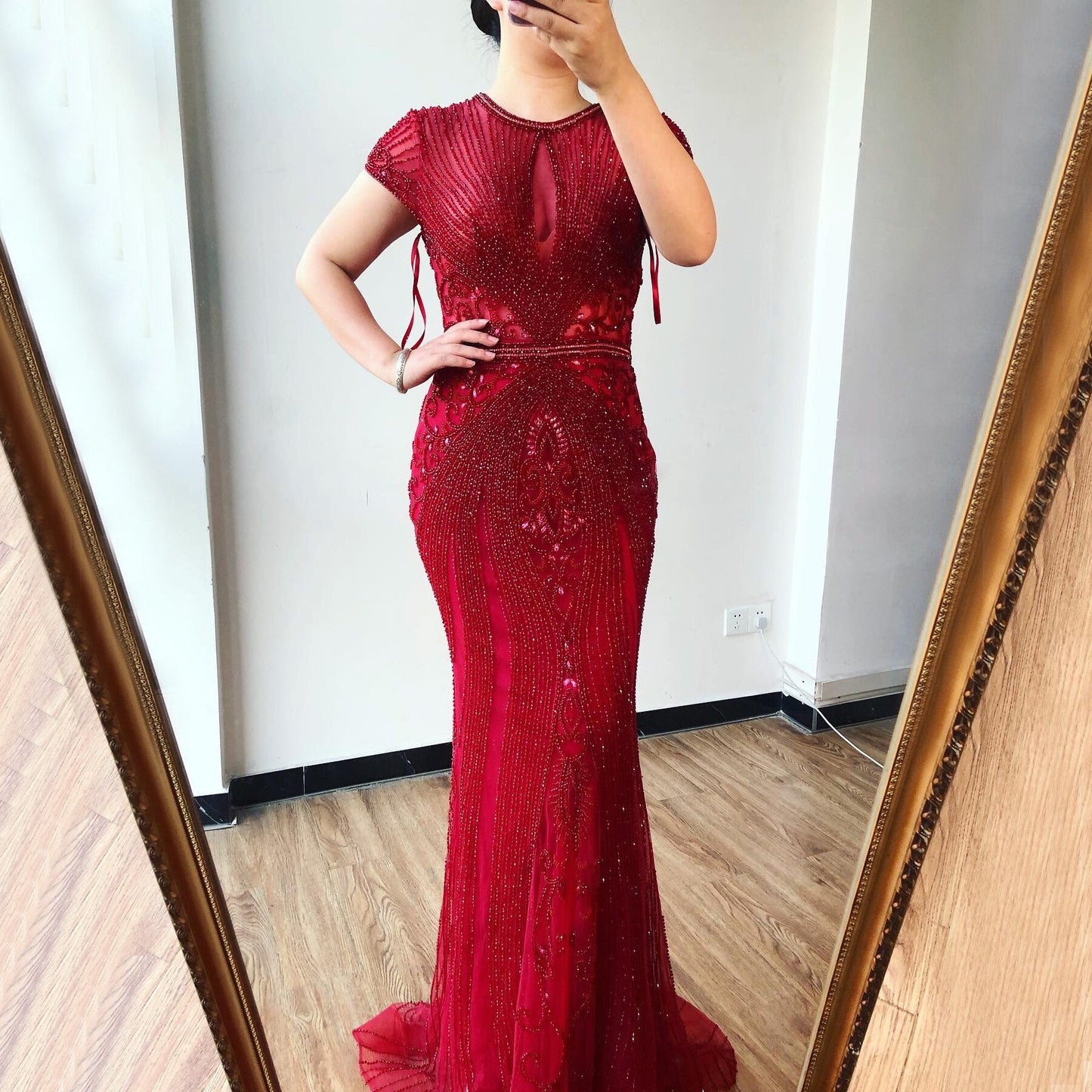 Dubai Long Sleeves Grey Luxury Evening Dresses O-Neck Full Diamond Mermaid Formal Dress 2025 Serene Hill Plus Size LA70116