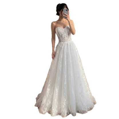 Luxury White Lace Strapless A-Line Bridal Wedding Dress HA2539
