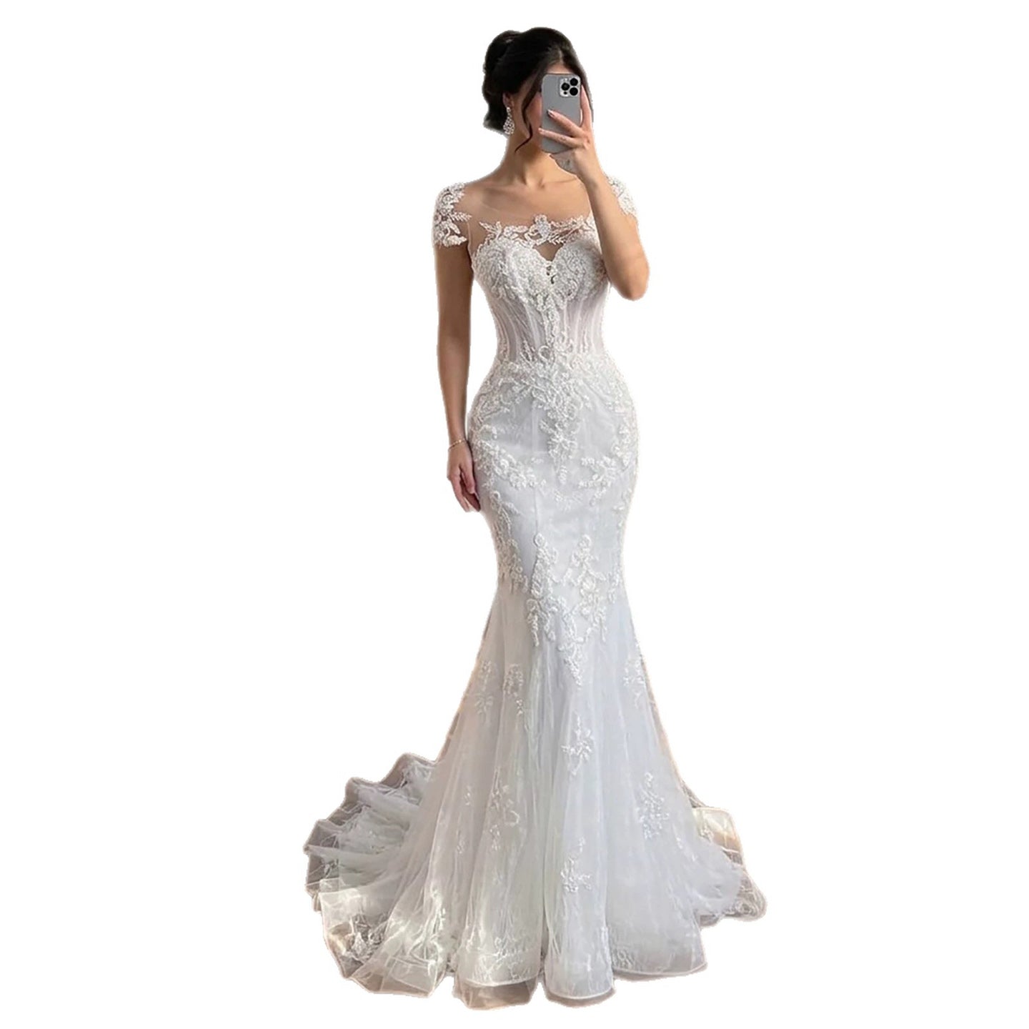 Luxury White Beaded Lace Mermaid Bridal Wedding Dress HA2544