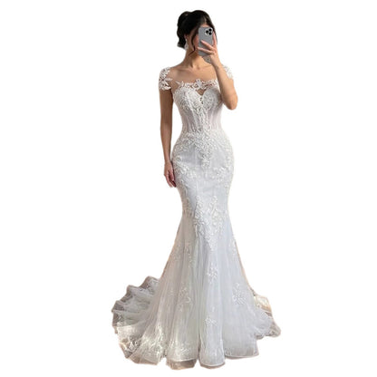 Luxury White Beaded Lace Mermaid Bridal Wedding Dress HA2544