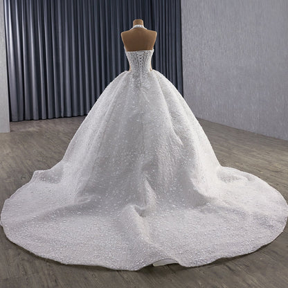 Luxury White Halter Floral Appliques Ball Gown Wedding Dress HM251085