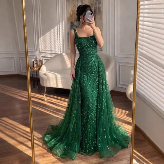 Luxury Beaded emermad green  Mermaid Evening Dress With Overskirt LA70765