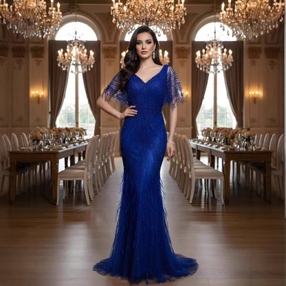 فساتين سهرة حورية البحر بنية من دبي فيذرز LA71323 