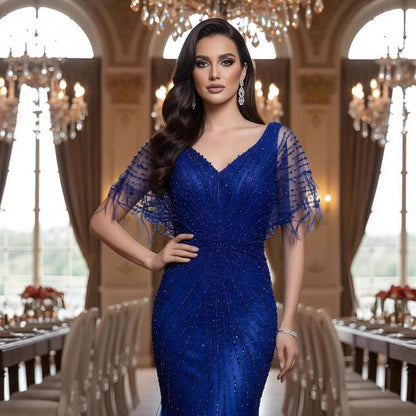 فساتين سهرة حورية البحر بنية من دبي فيذرز LA71323 