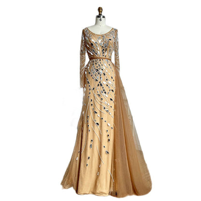 Luxury Nude Beaded Mermaid Evening Dress with Overskirt LA71757