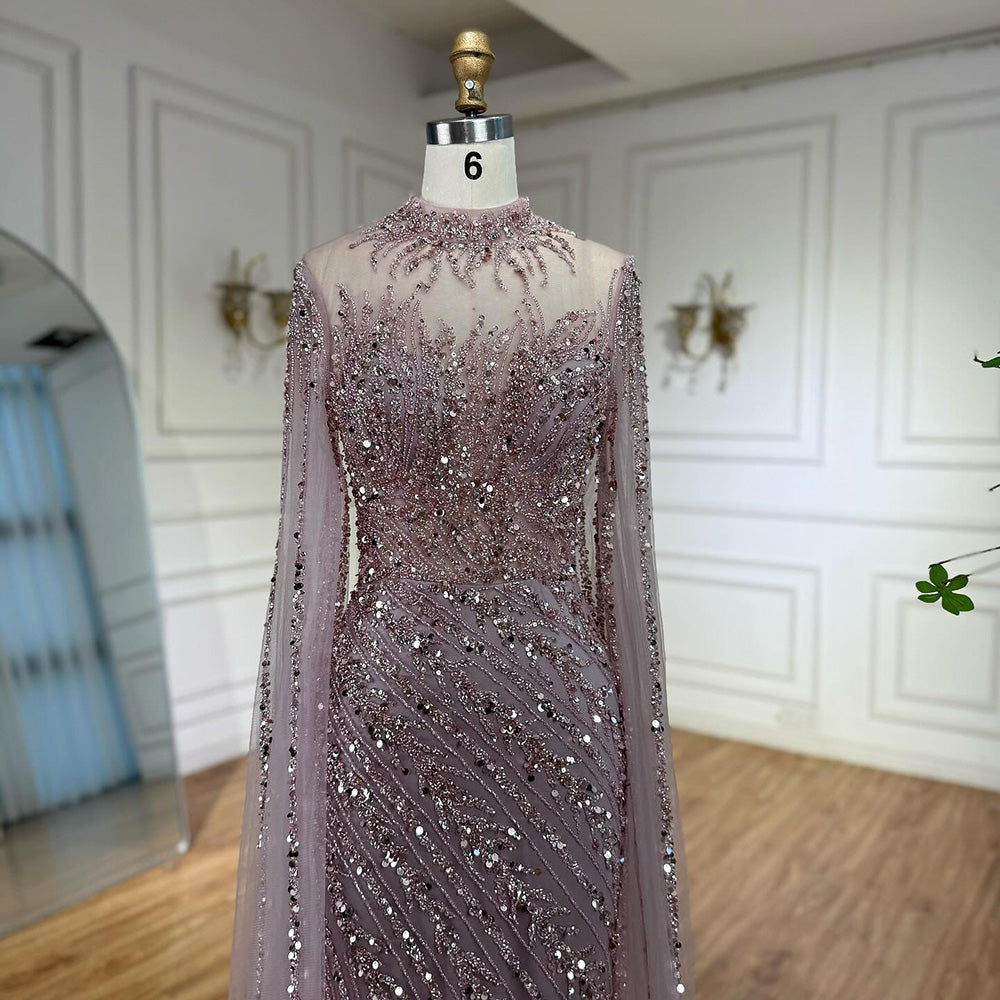 Luxury Nude Mermaid Evening Dress with Cape Sleeves LA71885A