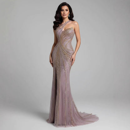 Serene Hill Dubai Luxury Pink Gold Sexy Evening Dress With Split LA72104A