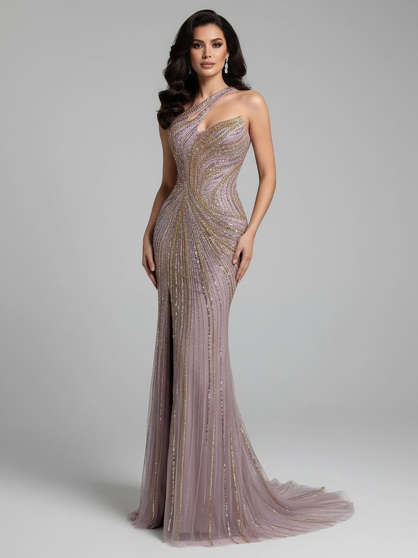 Serene Hill Dubai Luxury Pink Gold Sexy Evening Dress With Split LA72104A
