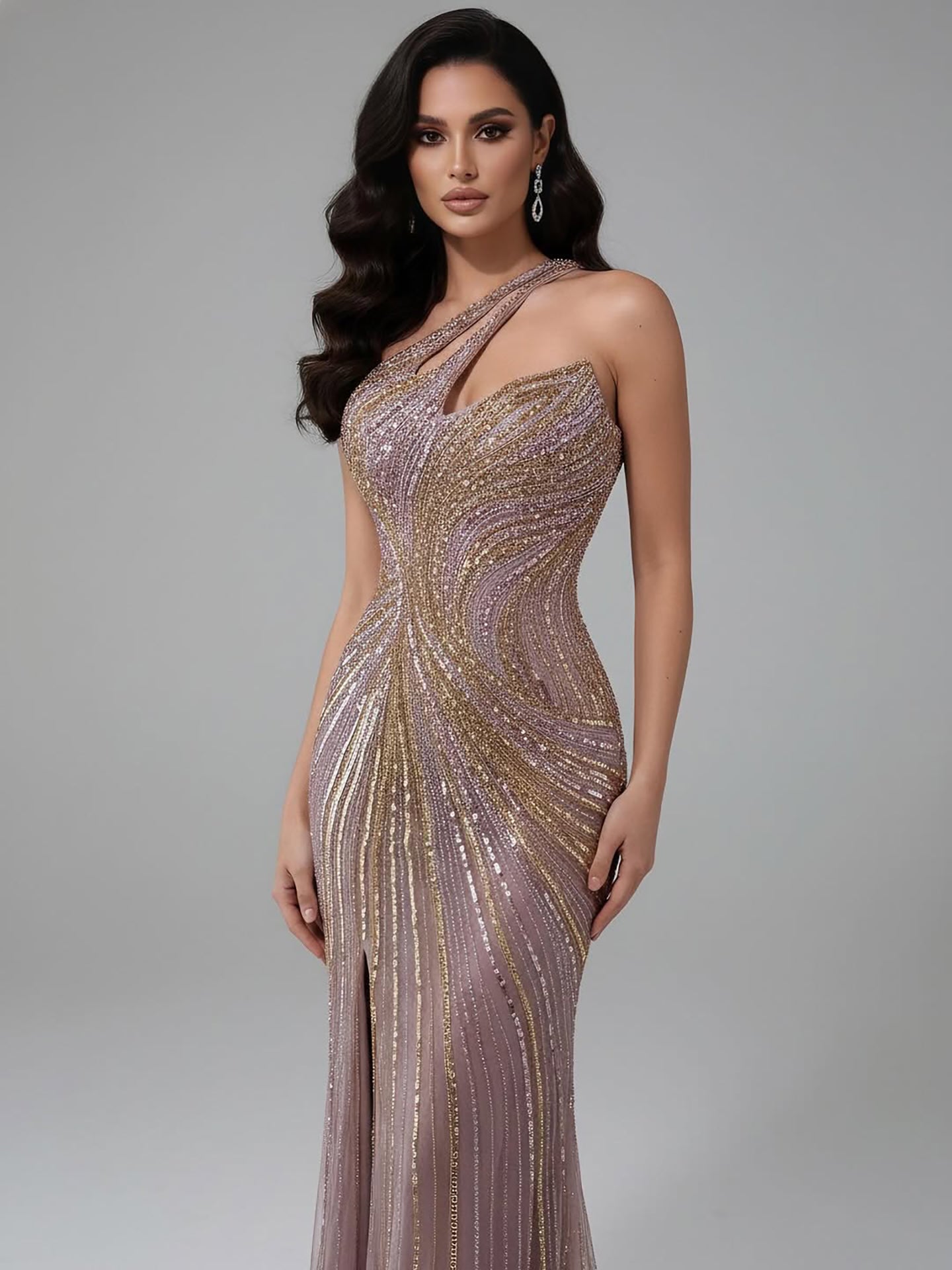 Serene Hill Dubai Luxury Pink Gold Sexy Evening Dress With Split LA72104A