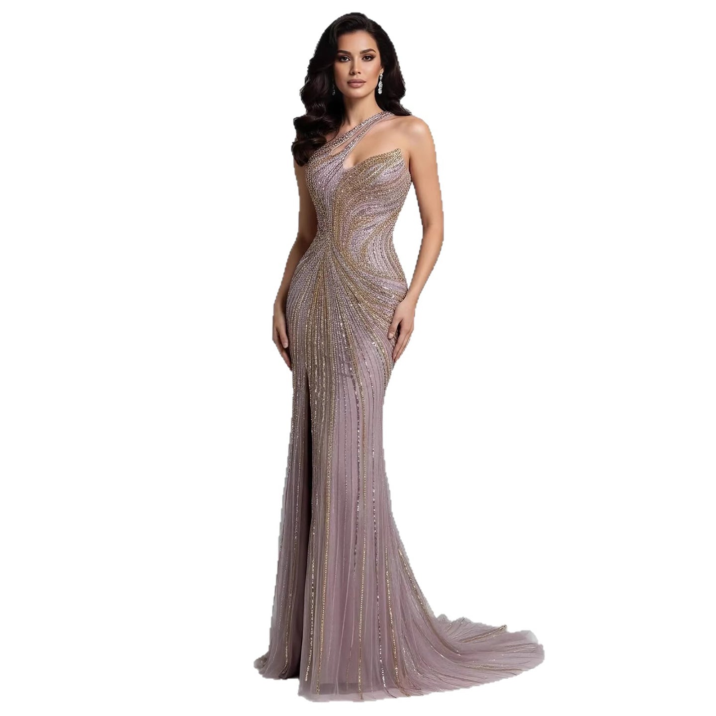 Serene Hill Dubai Luxury Pink Gold Sexy Evening Dress With Split LA72104A