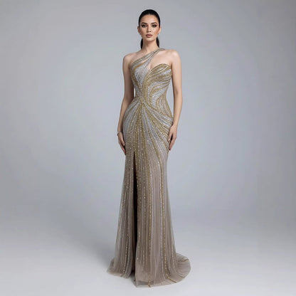 Serene Hill Dubai Luxury Pink Gold Sexy Evening Dress With Split LA72104A