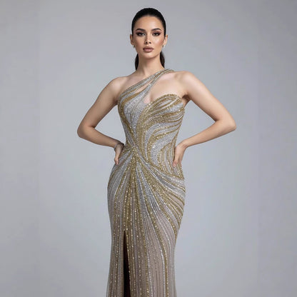 Serene Hill Dubai Luxury Pink Gold Sexy Evening Dress With Split LA72104A