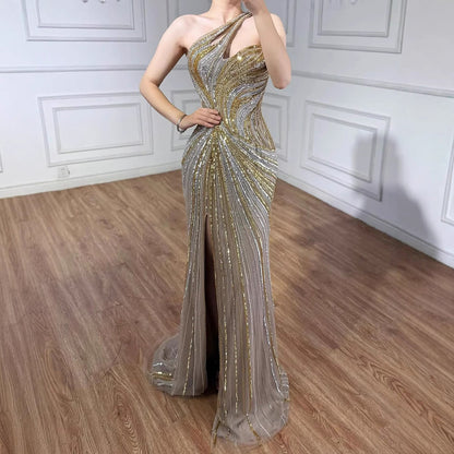 Serene Hill Dubai Luxury Pink Gold Sexy Evening Dress With Split LA72104A