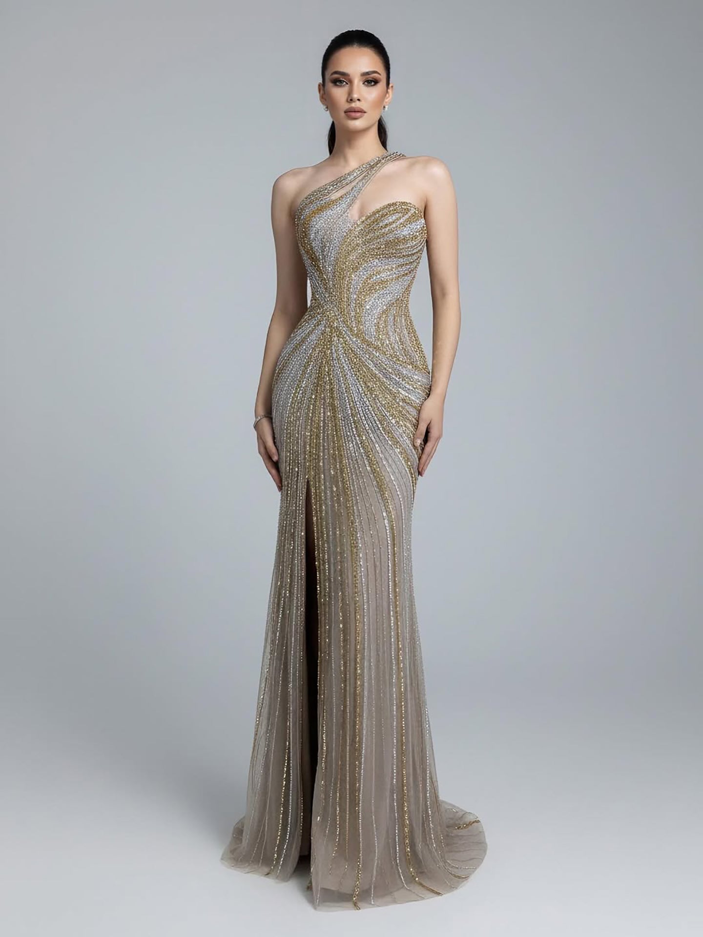 Serene Hill Dubai Luxury Pink Gold Sexy Evening Dress With Split LA72104A