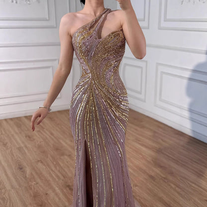 Serene Hill Dubai Luxury Pink Gold Sexy Evening Dress With Split LA72104A
