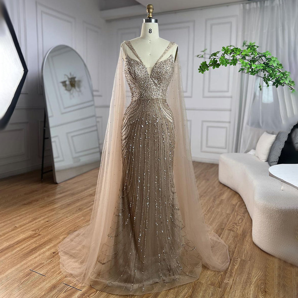 Luxury Royal Blue Mermaid Evening Dress with Cape LA72198