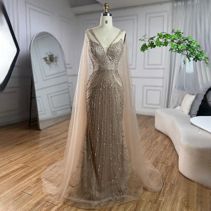 Luxury Royal Blue Mermaid Evening Dress with Cape LA72198