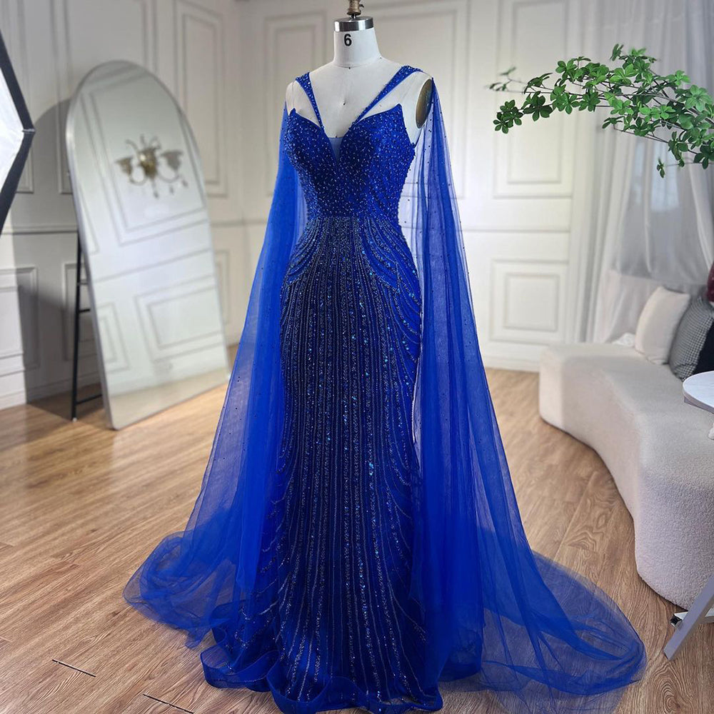 Luxury Royal Blue Mermaid Evening Dress with Cape LA72198