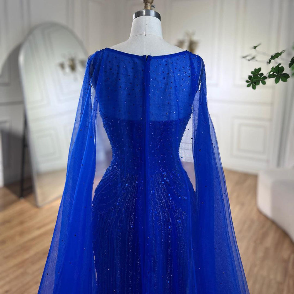 Luxury Royal Blue Mermaid Evening Dress with Cape LA72198