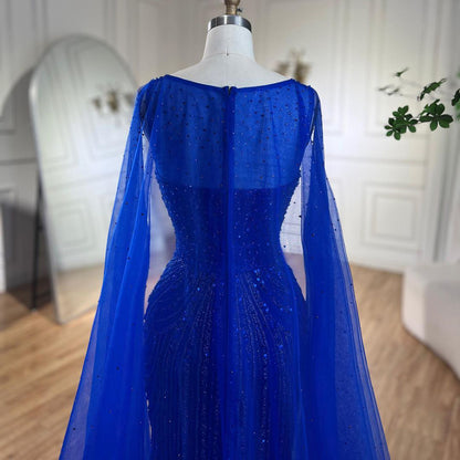 Luxury Royal Blue Mermaid Evening Dress with Cape LA72198