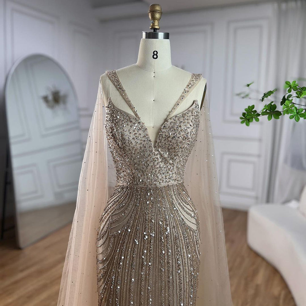 Luxury Royal Blue Mermaid Evening Dress with Cape LA72198