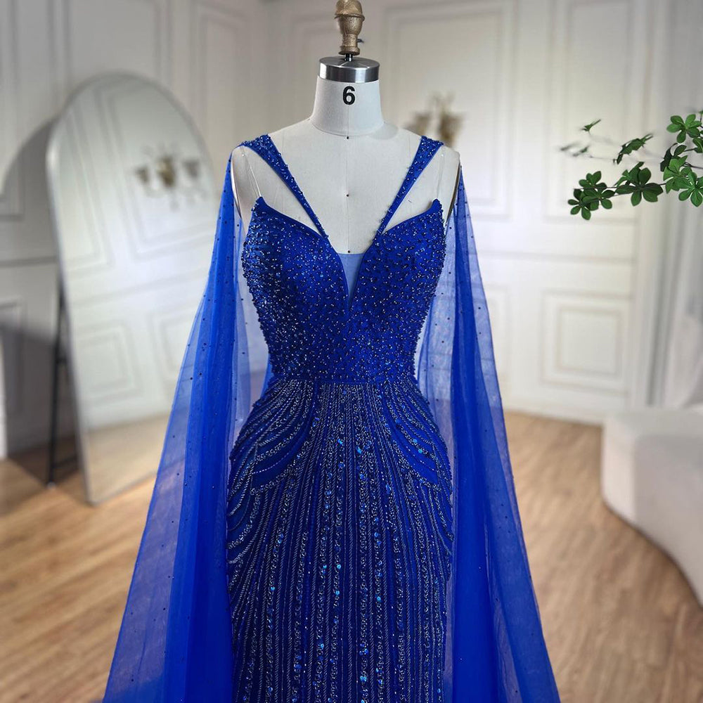 Luxury Royal Blue Mermaid Evening Dress with Cape LA72198