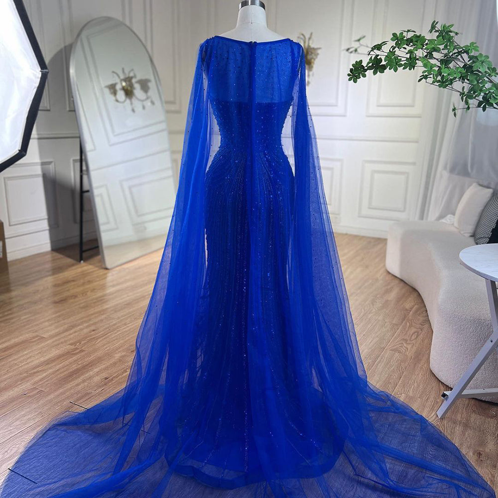 Luxury Royal Blue Mermaid Evening Dress with Cape LA72198