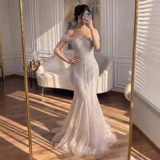 Luxury Nude Beaded Mermaid Evening Dress 2026 LA73214