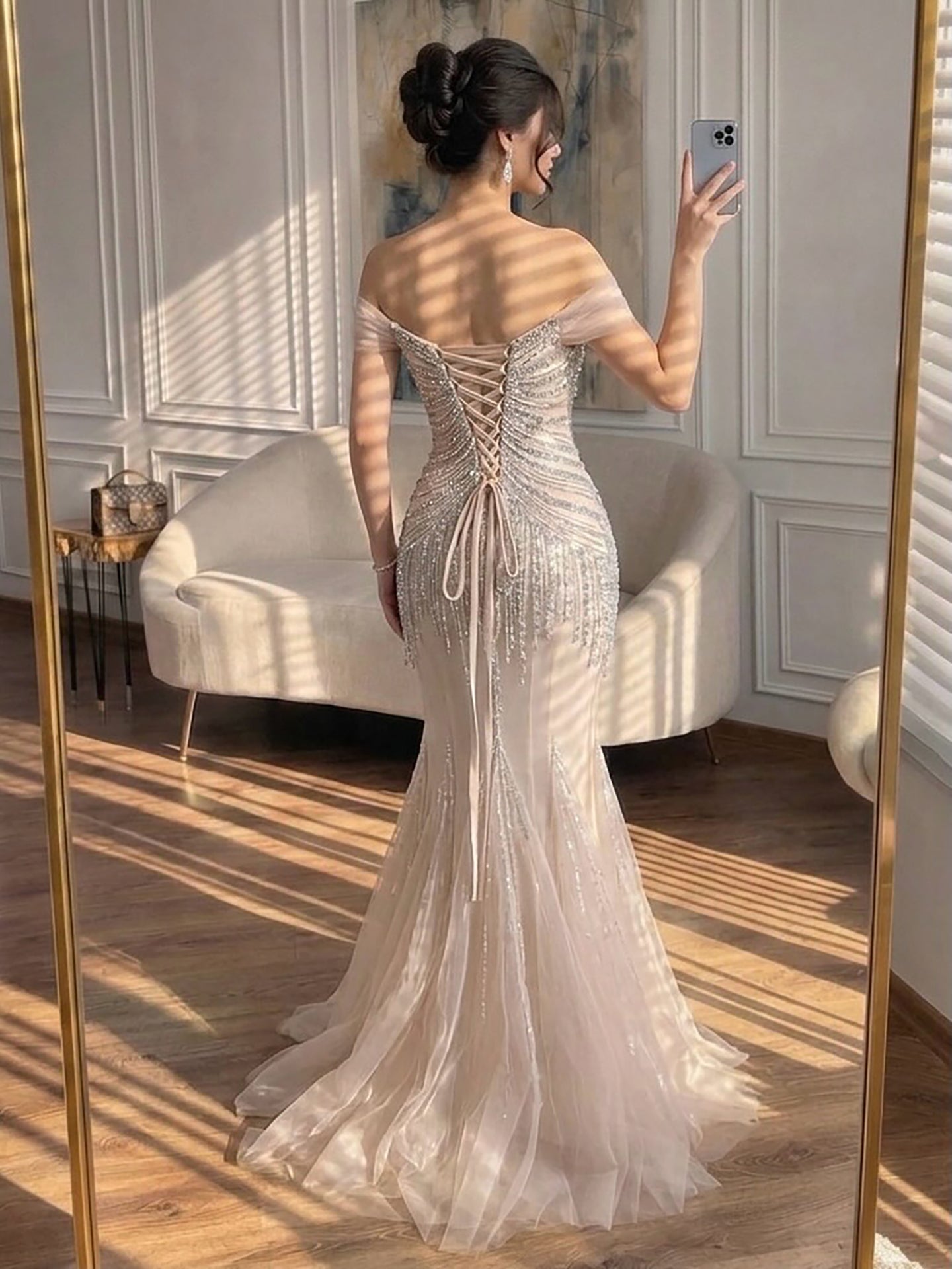 Luxury Nude Beaded Mermaid Evening Dress 2026 LA73214
