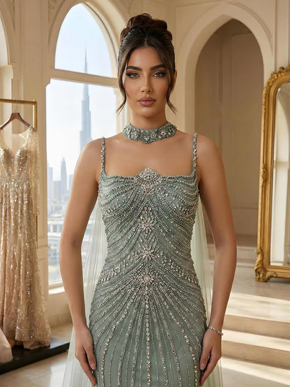 Luxury Navy Blue Mermaid Evening Dress with Chocker Cape LA72440