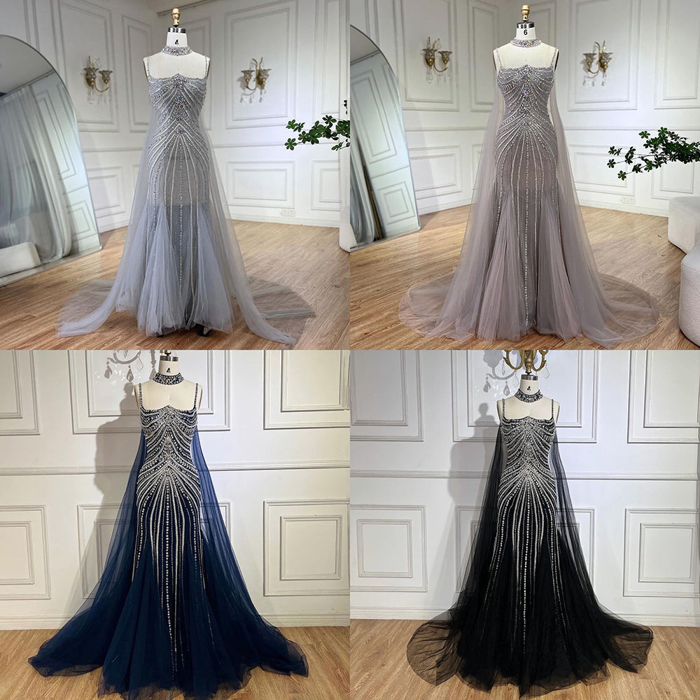Luxury Navy Blue Mermaid Evening Dress with Chocker Cape LA72440