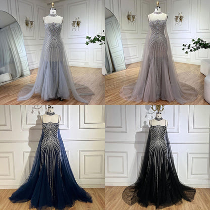 Luxury Navy Blue Mermaid Evening Dress with Chocker Cape LA72440
