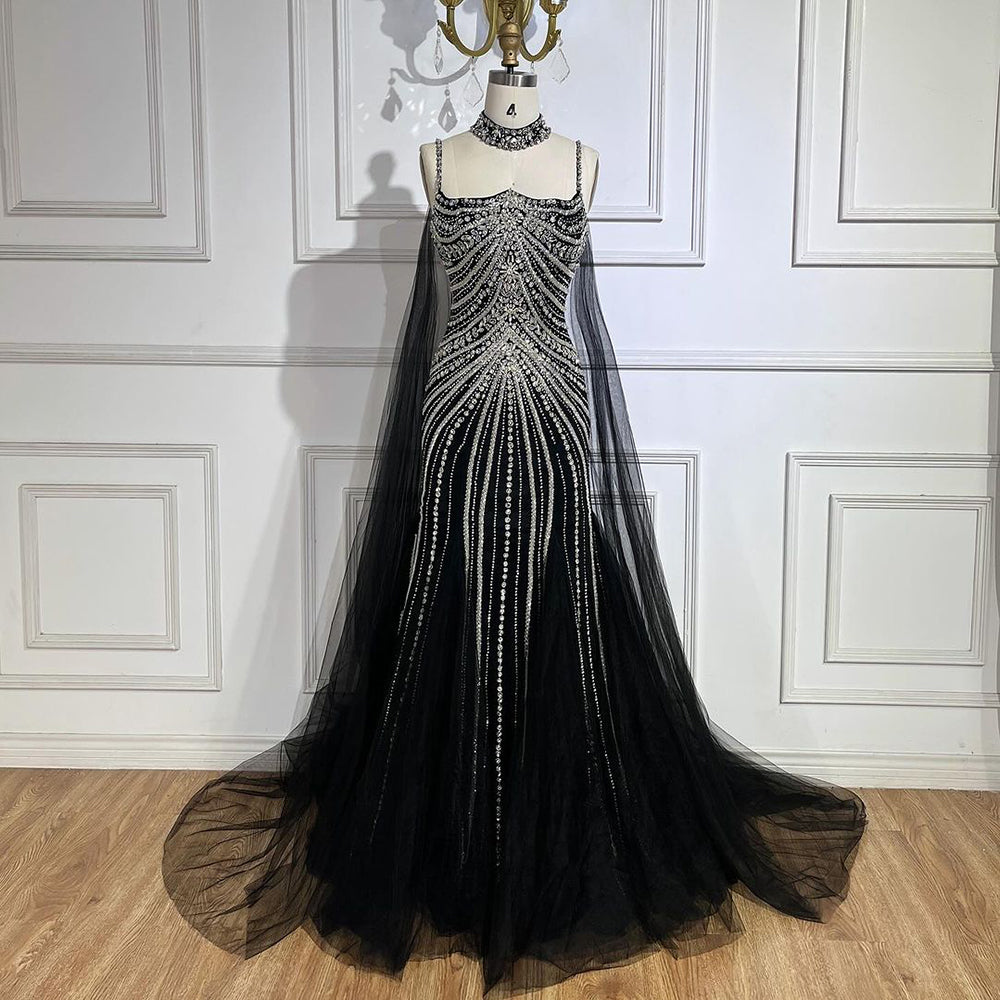 Luxury Navy Blue Mermaid Evening Dress with Chocker Cape LA72440