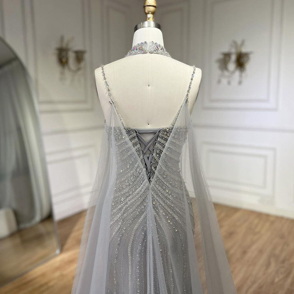 Luxury Navy Blue Mermaid Evening Dress with Chocker Cape LA72440