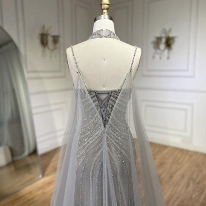 Luxury Navy Blue Mermaid Evening Dress with Chocker Cape LA72440