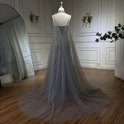 Luxury Navy Blue Mermaid Evening Dress with Chocker Cape LA72440