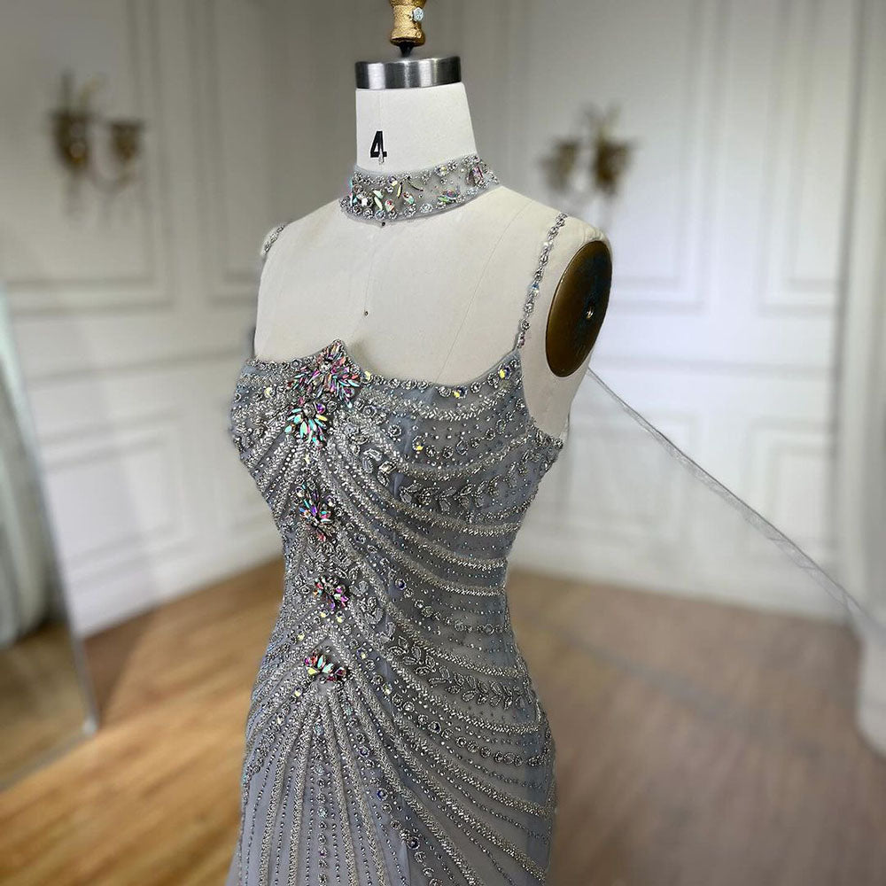 Luxury Navy Blue Mermaid Evening Dress with Chocker Cape LA72440
