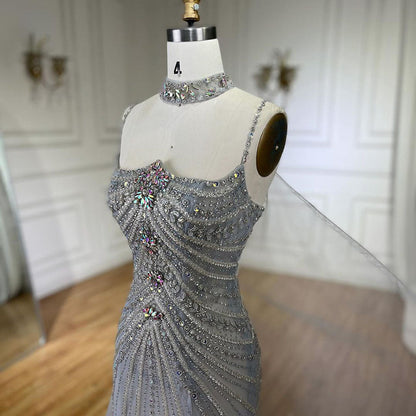 Luxury Navy Blue Mermaid Evening Dress with Chocker Cape LA72440