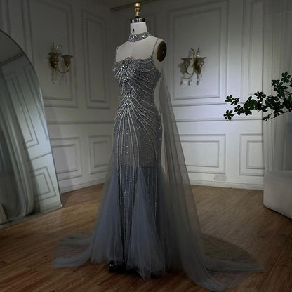 Luxury Navy Blue Mermaid Evening Dress with Chocker Cape LA72440