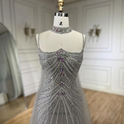 Luxury Navy Blue Mermaid Evening Dress with Chocker Cape LA72440
