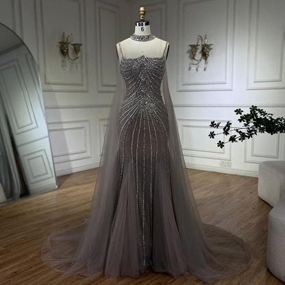 Luxury Navy Blue Mermaid Evening Dress with Chocker Cape LA72440