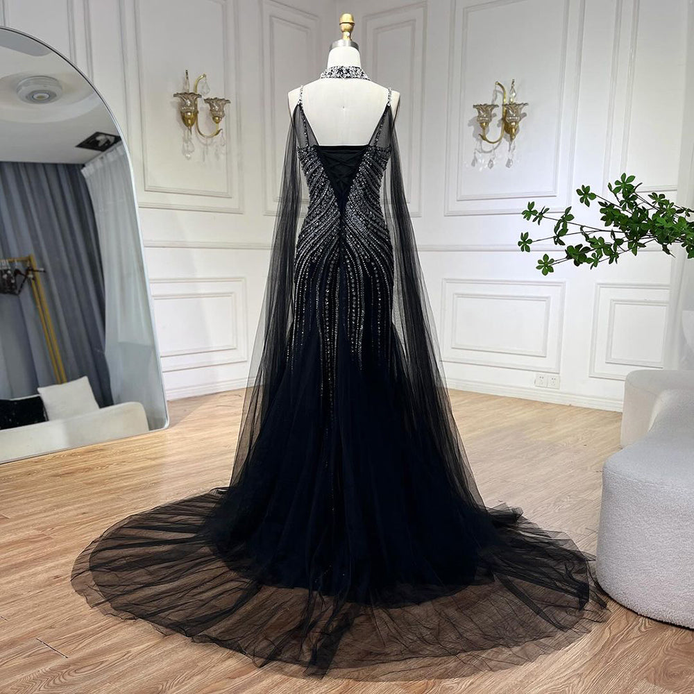 Luxury Navy Blue Mermaid Evening Dress with Chocker Cape LA72440
