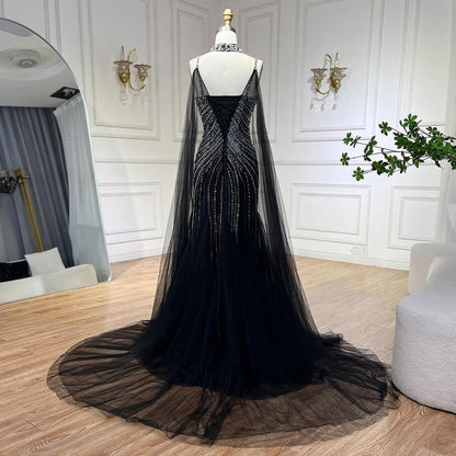 Luxury Navy Blue Mermaid Evening Dress with Chocker Cape LA72440