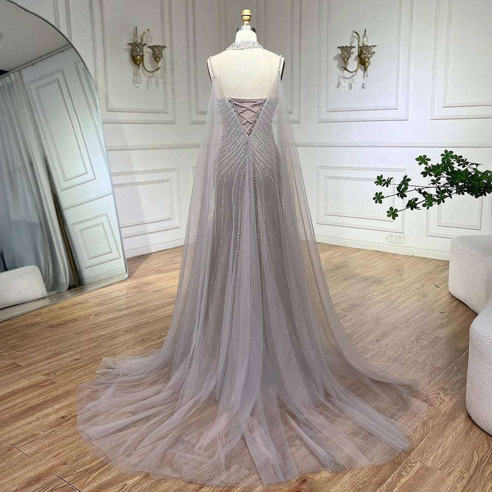 Luxury Navy Blue Mermaid Evening Dress with Chocker Cape LA72440